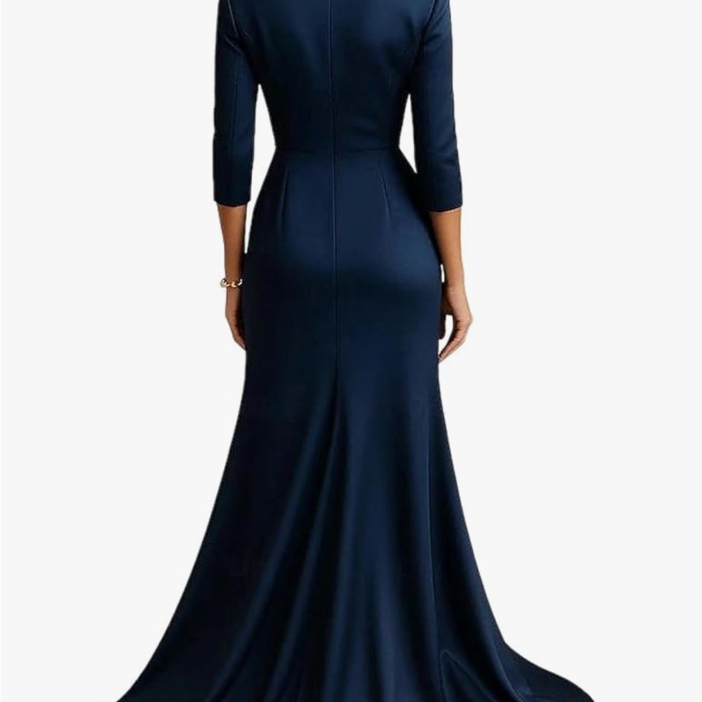 Elegant Navy Maxi Dress with Draped Waist - Picture 2 of 5